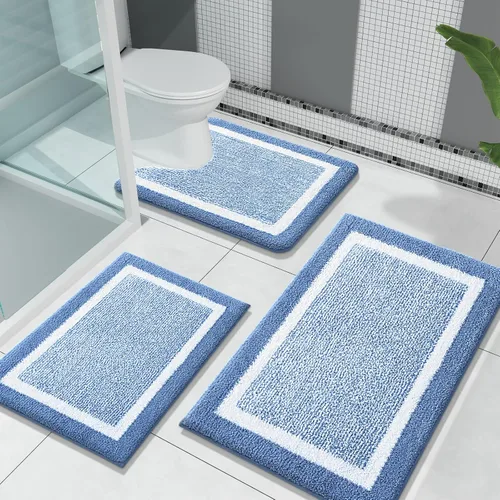 Miniatura 15 de OLANLY Juego de alfombras de baño de 3 piezas, alfombras de baño de microfibra suave y absorbente y alfombra de inodoro de contorno en forma de U