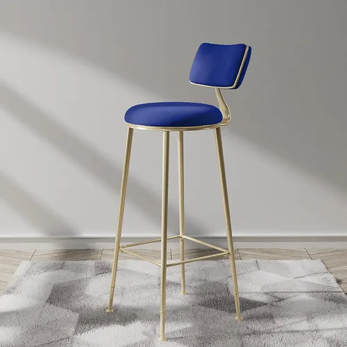 Miniatura 11 de Taburetes de bar de terciopelo modernos con respaldo y patas de metal dorado, cómodas sillas de bar altas tapizadas para cocina, isla de desayuno