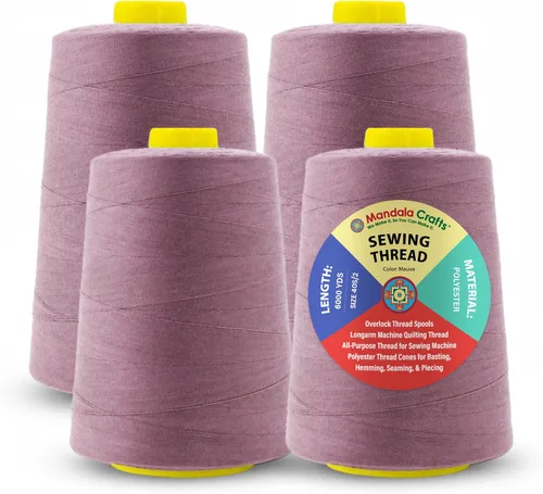 Miniatura 127 de Mandala Crafts 4 Pack of Serger Threads Cones Spools - 20S/2 24000 Yards Polyester Baby Blue Threads for Sergers Machine and Overlock Quilting