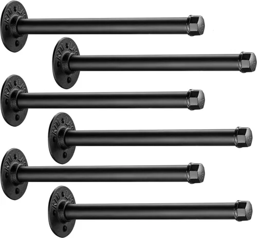 Elibbren - Juego de 6 soportes industriales de hierro negro para estantes de montaje en pared vintage de 10.3 pulgadas, para decoración rústica de