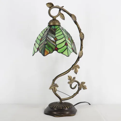 Miniatura 6 de Tiffany Table Lamp, Stained Glass Desk Light, 8X10X21 Inches, Metal Leaf Base (Brown Green Leaf)