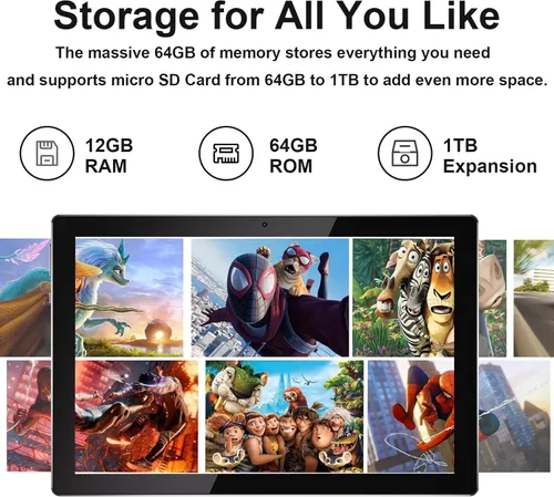 Miniatura 5 de Tableta Android 15 de 10 pulgadas con teclado 64 GB ROM+12 GB RAM (expansión 4+8) Soporta expansión de 1 TB 2MP+8MP cámara dual 6000mAh 5G WiFi-6