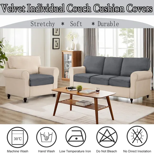 Miniatura 5 de NAISI 1 funda de cojín para sofá, 1 pieza, de terciopelo, elástica, para asiento o respaldo, fundas individuales suaves para sofá seccional