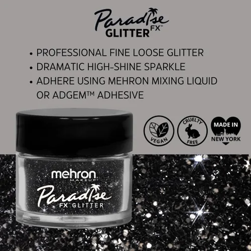 Miniatura 2 de Mehron Makeup Paradise Glitter FX Cosmético profesional para maquillaje y arte Brillantina suelta vibrante y brillante de 0.25 oz (7 g) (negro)