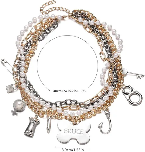 Miniatura 4 de Hanreshe - Gargantilla de perlas con clip de papel, chapado en cobre y plata, colgante de corazón, cadena de abalorios, joyería de moda para mujer