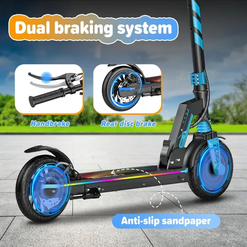 Miniatura 6 de Patinete eléctrico para niños y adolescentes, motor de 200 W/350 W, 12-19 MPH y 12-18 millas, neumáticos sólidos de 8 pulgadas/8.5 pulgadas, scooter