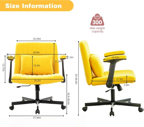 Miniatura 2 de Silla de oficina de terciopelo con patas cruzadas con ruedas y brazos abatibles ajustables, silla de asiento ancha giratoria para oficina en casa