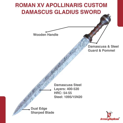 Miniatura 3 de Armory Replicas™ Hand-Forged Damascus Roman Gladius Sword with Leather Sheath – Collector & Reenactment Ready