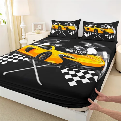 Miniatura 8 de Manfei Juego de sábanas para niños con diseño de coches de dibujos animados, tamaño individual, juego de ropa de cama con vehículos de construcción