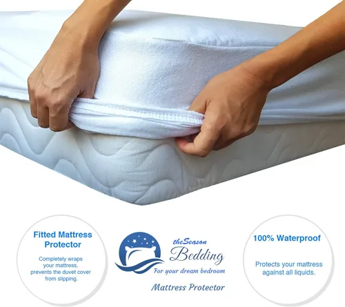 Miniatura 6 de Protector de colchón de mezcla de algodón turco que proporciona una superposición impermeable confiable y flexible, protección contra la humedad