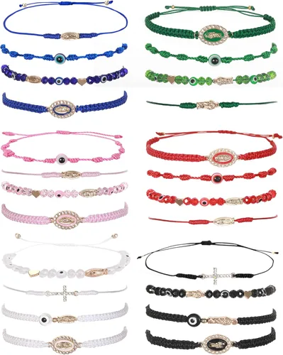 BONITTER 2412 pulseras mexicanas de la Virgen María San Judas para las mujeres, cuerda roja, mal de ojo, cuentas verdes, tobilleras, joyería