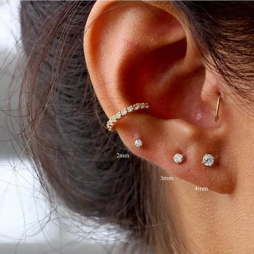 Miniatura 5 de Aretes de botón planos con tuerca de circonita cúbica, pequeños aretes planos de circonita cúbica para hélice, cartílago, tragus, lóbulo
