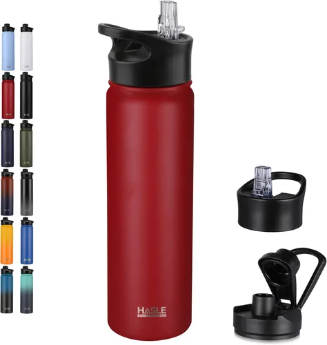 Miniatura 47 de HASLE OUTFITTERS Botella de agua aislada de 22 onzas, botella de agua de acero inoxidable de doble pared, boca ancha con tapa de popote y tapa
