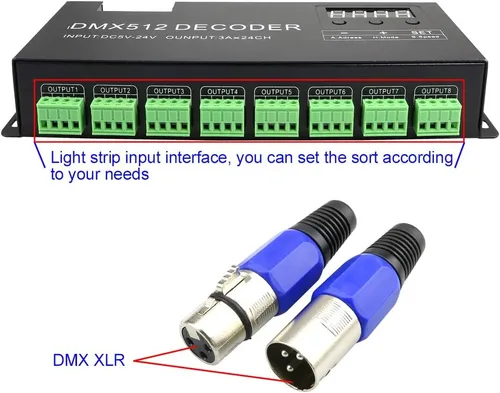 Miniatura 6 de AZIMOM Controlador de decodificador DMX de 24 canales con pantalla digital DC5V-24V 3A/CH Controlador RGB DMX512 tira de luz led decodificador
