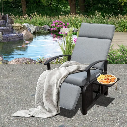 Miniatura 11 de Domi - Silla reclinable para exteriores, sillón reclinable de patio con mimbre tejido a mano, mesa abatible con respaldo de empuje, ángulo