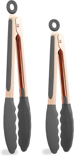 COOK with COLOR - Pinzas de cocina de acero inoxidable con punta de silicona para cocina (2 unidades, 9” (22.86 cm) y 12” (30.48 cm)) para