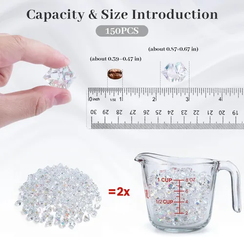 Miniatura 2 de DomeStar Hielo falso iridecente, 150 piezas de relleno de jarrón brillante, diamantes falsos, piedras preciosas transparentes, manualidades