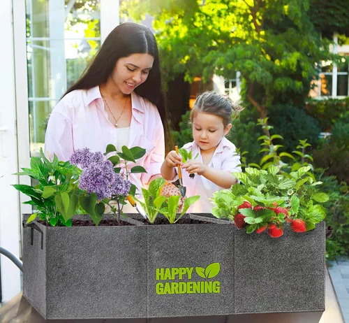 Miniatura 2 de Bolsas de cultivo de tela, paquete de 2 camas de jardín elevadas con asa para jardinería de hierbas vegetales, macetas de tela para interiores