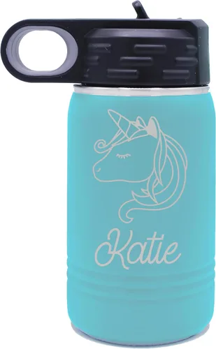 My Personal Memories Botella de agua personalizada de 12 onzas para niños con pajilla, vaso aislado de doble pared para niños, niñas, escuela, Azul