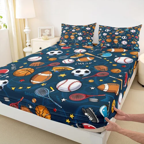 Miniatura 3 de Erosebridal Juego de sábanas de pelotas de tenis para niños y adolescentes, sábana bajera ajustable con temática de juego, sábana superior