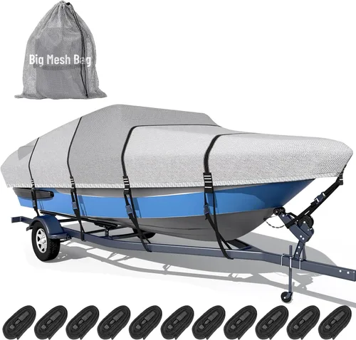 Miniatura 10 de Funda para barco 1600D + 1200D con bucles de 2 pulgadas de ancho para remolque y amarre, ultraduradera, impermeable, se adapta a Tri-Hull, V-Hull