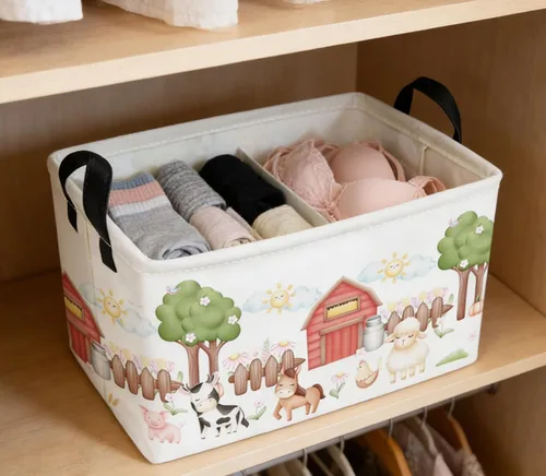 Miniatura 4 de Essme Cesta rectangular de granja, cestas para niños vacías con asas, bonitas cestas para decoración de habitación de niños, niños y niñas, canasta