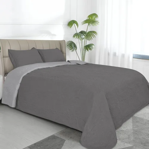 Miniatura 19 de Easy-Going - Juego de colcha reversible tamaño king con 1 colcha y 2 fundas de almohada, colcha de cama suave, edredón de microfibra liviano Gris
