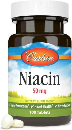 Miniatura 4 de Carlson - Niacina, 50 mg, apoya el metabolismo del colesterol, la producción de energía, la salud del corazón, la función nerviosa, 100 tabletas