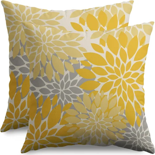 Miniatura 27 de Fundas de Almohada Azul Aguamarina 16X16 Pulgadas Juego de 2, Flores de Dalia Primavera Verano Floral Crema Fundas de Almohada Decorativas