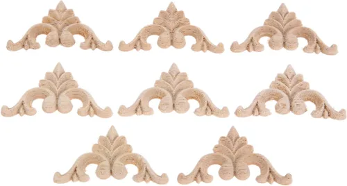 MUXSAM Apliques tallados en madera, calcomanías Little Onlays, 8 piezas de tallas de madera sin pintar para armario, chimenea, tocador, cama,