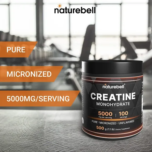 Miniatura 7 de NatureBell Paquete de 2 Polvo de Monohidrato de Creatina Instantánea 500g, 5,000mg por Porción Micronizado, Puro y Sin Sabor Pre-Entrenamiento