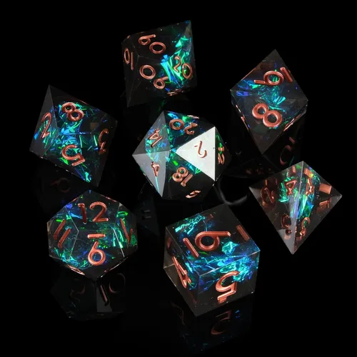 Miniatura 35 de Juego de dados DND de borde afilado de 8 piezas (extra D20) para Calabozos y Dragones – 2 D20 D4 D6 D8 D10 D12 D10% – Dados de resina poliédrica
