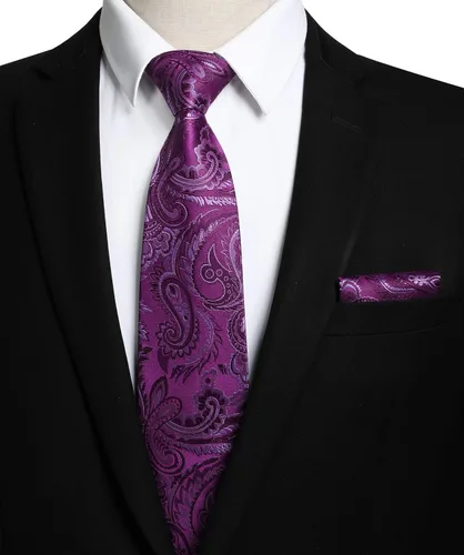 Miniatura 50 de HISDERN Corbatas para hombre, corbata de cachemira y bolsillo cuadrado tejido clásico floral para hombre, corbata de fiesta de boda