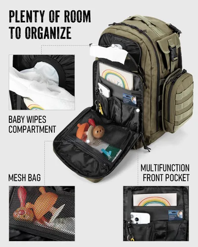 Miniatura 3 de Dinictis Mochila de pañales de 40 L para papá, bolsas de pañales de viaje para hombres, accesorios de bebé para papá, verde selva Verde