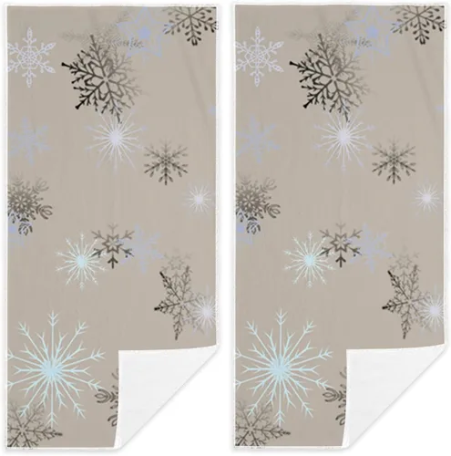 Miniatura 9 de Juego de 2 toallas de mano para árbol de Navidad, color blanco y negro, juego de 2 toallas de baño absorbentes de copos de nieve, toallas