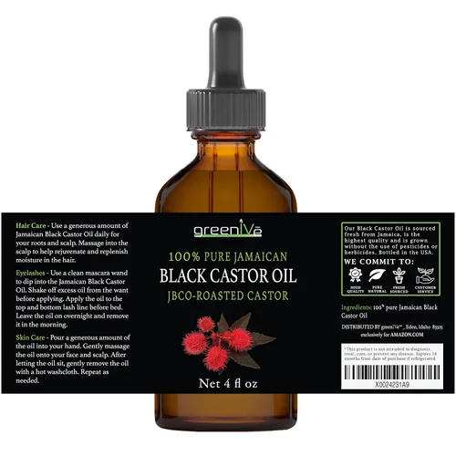 Miniatura 3 de GreenIVe Aceite de ricino negro jamaicano cultivado orgánicamente JBCO Botella de vidrio 100% puro prensado en frío Resultados de Amazin (4 onzas)