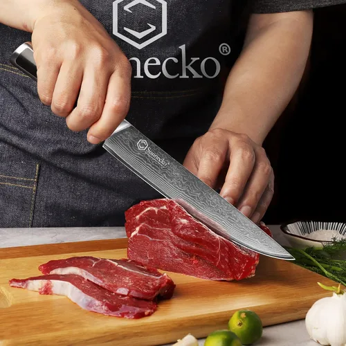 Miniatura 2 de Sunnecko Cuchillo de Cocina de Damasco de 8 Pulgadas Cuchillo de Trinchar para Cortar Carne Cuchillo Japonés de Acero VG10, Espiga Completa