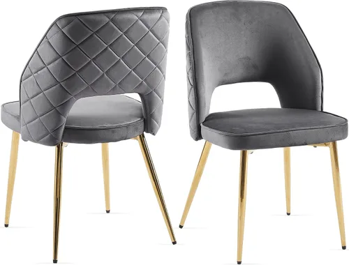 Miniatura 15 de NORDICANA Juego de 2 sillas de comedor modernas, sillas acentuadas tapizadas en beige bouclé con patas doradas de metal, sillas laterales