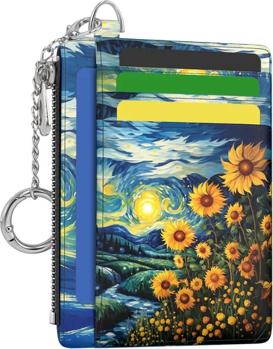 Miniatura 43 de Hancynir Cartera delgada para mujer con soporte para tarjetas de crédito RFID, pequeña mini funda para tarjetas con bolsillo frontal de PU, cartera