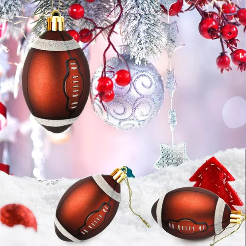 Miniatura 3 de 6 piezas de adornos clásicos de pelotas de fútbol americano y béisbol navideños, colección de decoración de árbol con temática deportiva