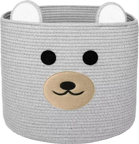 Miniatura 7 de Cestas de lavandería Bear, cesta de almacenamiento con asas, cesta decorativa para sala de estar, cesta de almacenamiento tejida para juguetes, Gris
