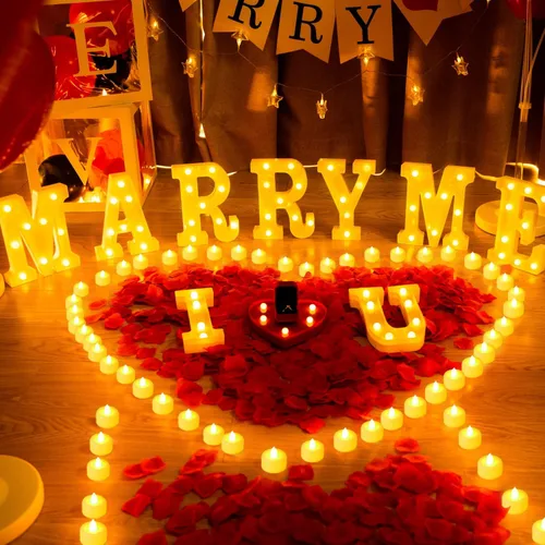 Miniatura 8 de Homemory Letras Iluminadas "I Love U" para Propuestas y Decoraciones, Letrero de "I Love U" con 24 Velas Sin Llama, 1000 Pétalos de Rosa Rojos 1