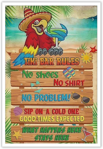 Miniatura 18 de Póster de decoración de bar Tiki con texto en inglés "Don't Worry, Be Happy Parroth", póster hawaiano para decoración del hogar, adecuado para Multi