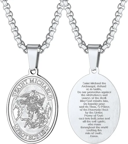 Collar para hombre y mujer personalizado de San Miguel San Cristofer de acero inoxidable chapado en oro de 18K redondo ovalado colgante de escudo