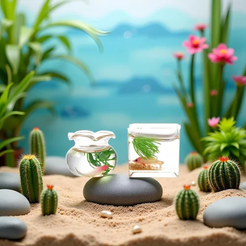 Miniatura 3 de 2 peceras en miniatura, 1: 12 casas de muñecas en miniatura de cristal Goldfish Tank Desktop Dollhouse Adornos para decoración de escenas de jardín