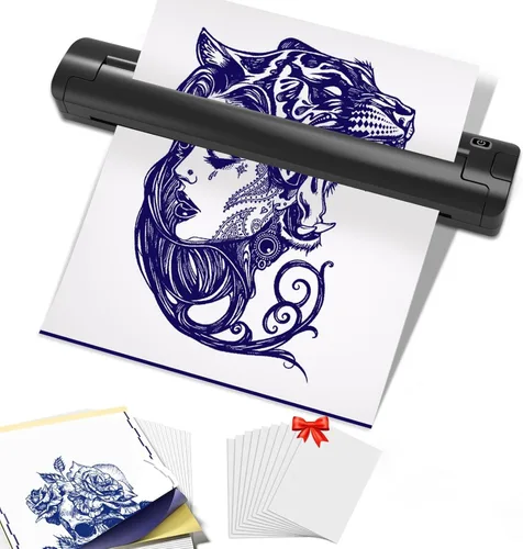Impresora de plantillas de tatuaje con 3 piezas de papel de transferencia y papel térmico, máquina de tatuaje para principiantes y artistas,