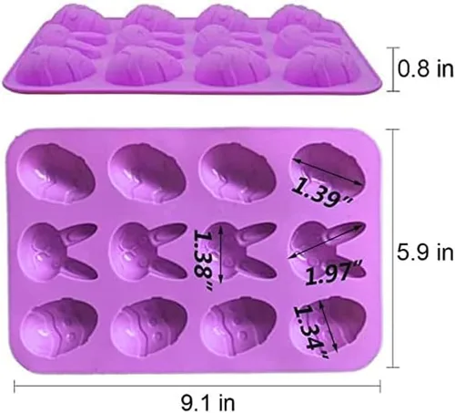 Miniatura 2 de Moldes de caramelo de chocolate con 12 cavidades, molde de silicona para fondant de huevo de Pascua para decoración de pasteles, suministros