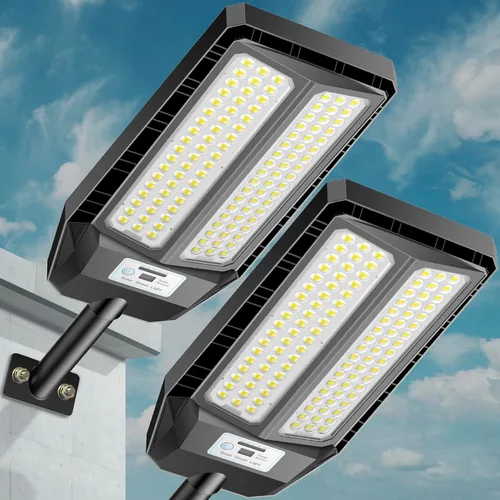 VOOJOY Luces solares de calle de 5000 W para exteriores, luz solar de 7000 K para exteriores, luz de calle LED del atardecer al amanecer, lámpara