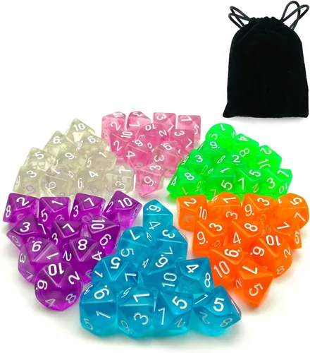 Miniatura 5 de Juego de 50 dados poliédricos de mármol D10, 5 x 10 piezas de 10 lados