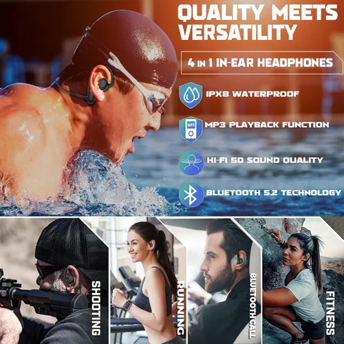 Miniatura 3 de Auriculares impermeables IP68 con reproductor de MP3 de 32 GB Bluetooth 5.2 auriculares inalámbricos, deportes, gimnasio